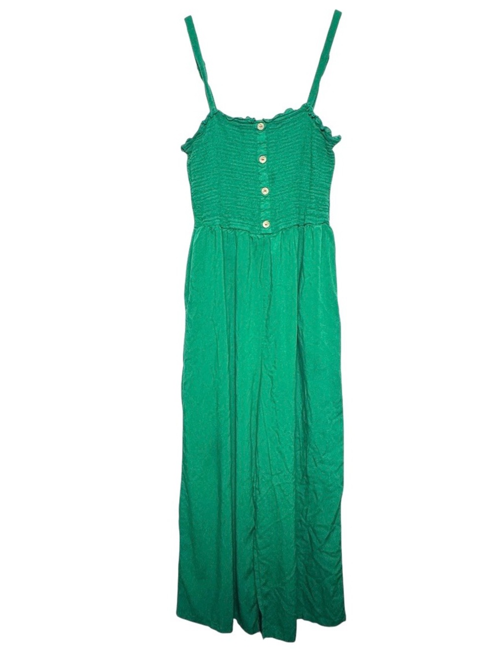 Argee Design Studio Plus Jumpsuit Women’s 2X Green Smocked Pockets Sleeveless